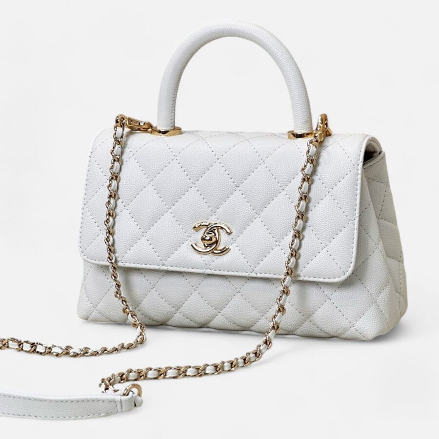 Chanel Flap with Top Handle White Bag