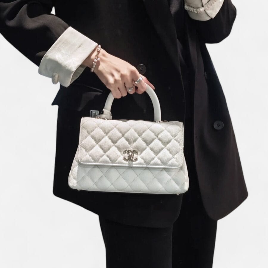 Chanel Flap with Top Handle White Bag - Image 7