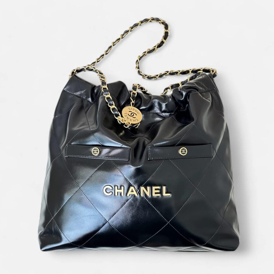 Chanel 22bag 24B HandBag Black Lambskin Leather