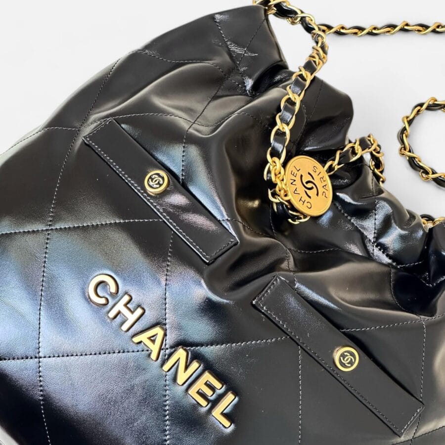 Chanel 22bag 24B HandBag Black Lambskin Leather - Image 2