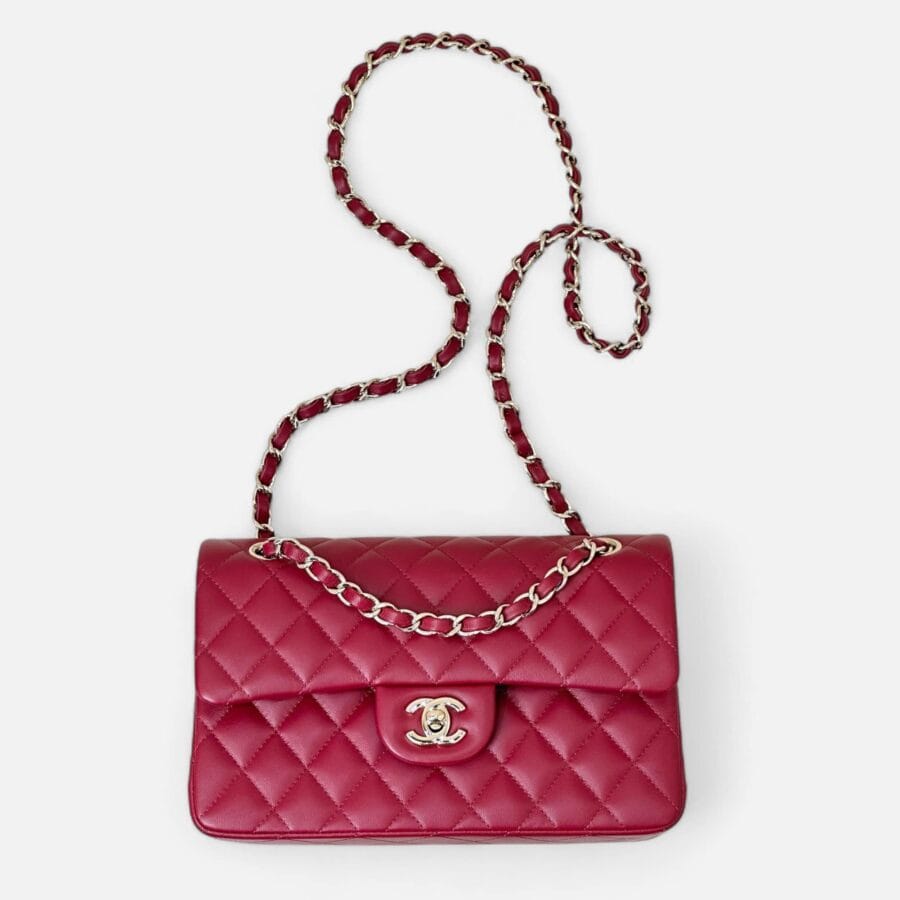 Chanel Classic Flap 23 Small HandBag Red Lambskin Leather