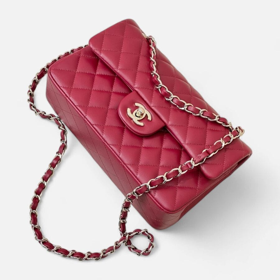 Chanel Classic Flap 23 Small HandBag Red Lambskin Leather - Image 2