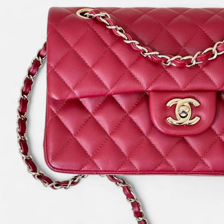 Chanel Classic Flap 23 Small HandBag Red Lambskin Leather - Image 6