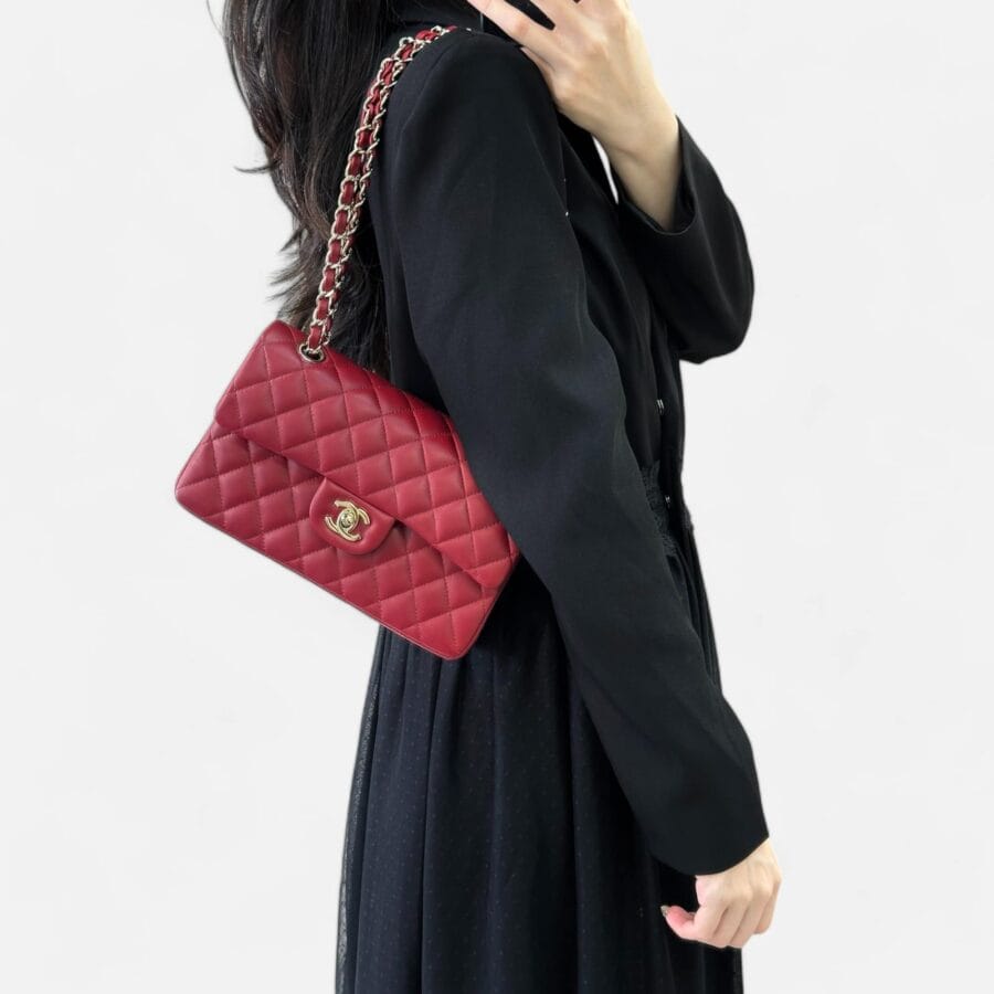 Chanel Classic Flap 23 Small HandBag Red Lambskin Leather - Image 4