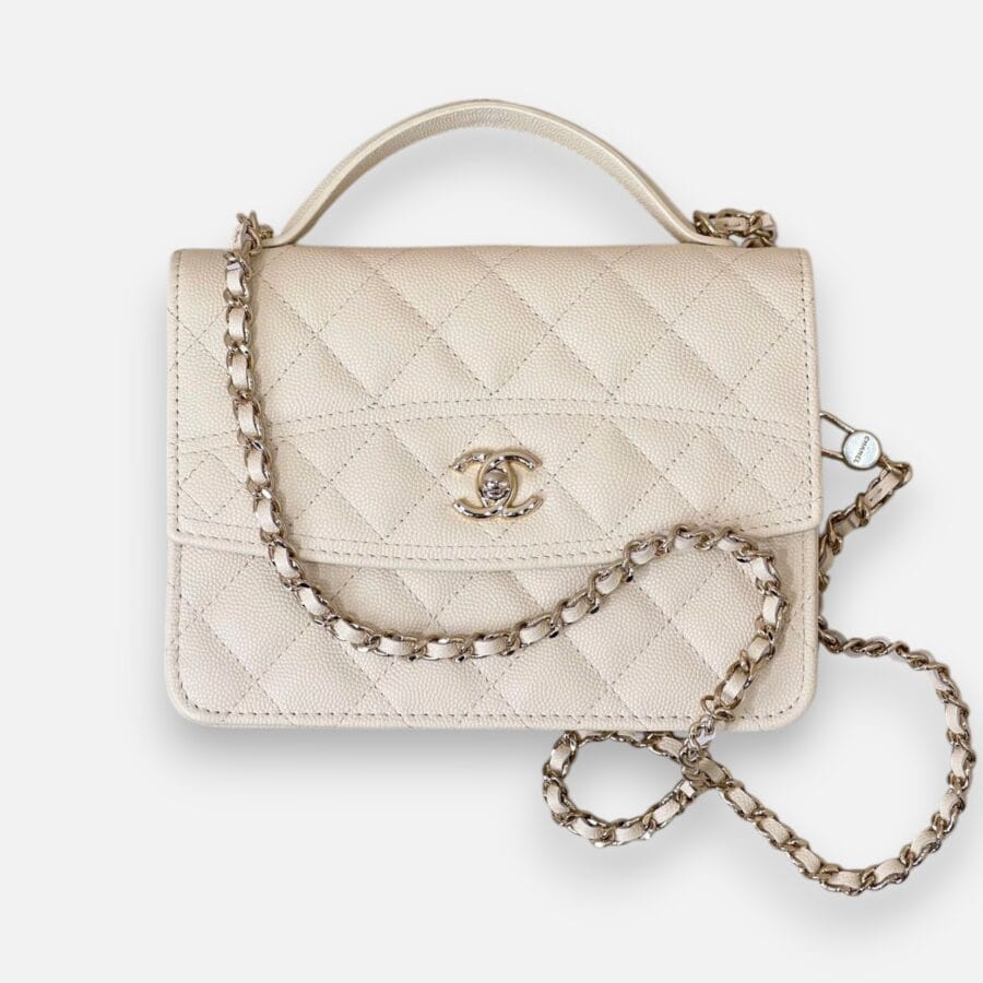 Chanel 25C Mini Backpack HandBag Ivory White Caviar Leather