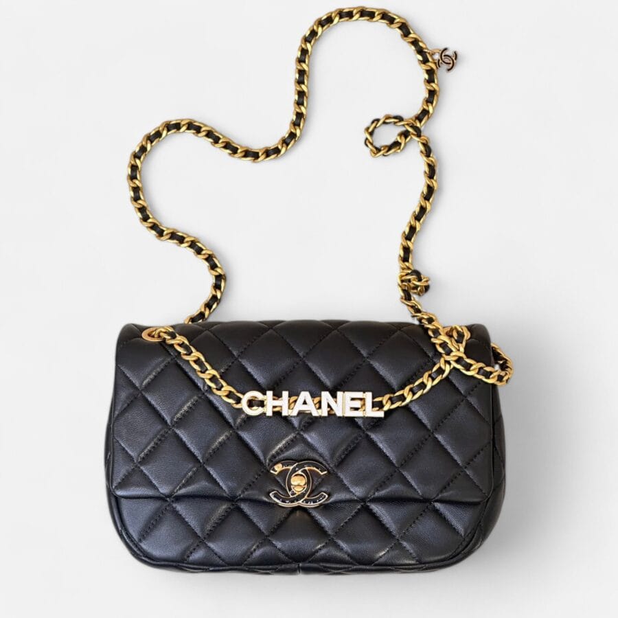 Chanel 24P Enamel Flap HandBag Black Lambskin Leather - Image 6