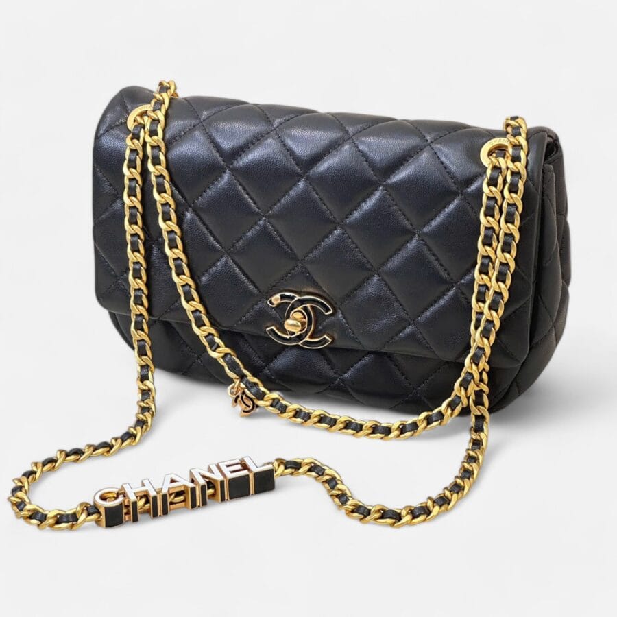 Chanel 24P Enamel Flap HandBag Black Lambskin Leather - Image 2