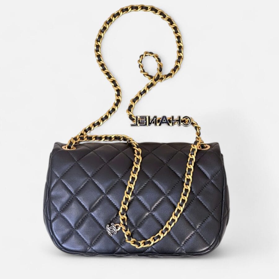 Chanel 24P Enamel Flap HandBag Black Lambskin Leather - Image 7