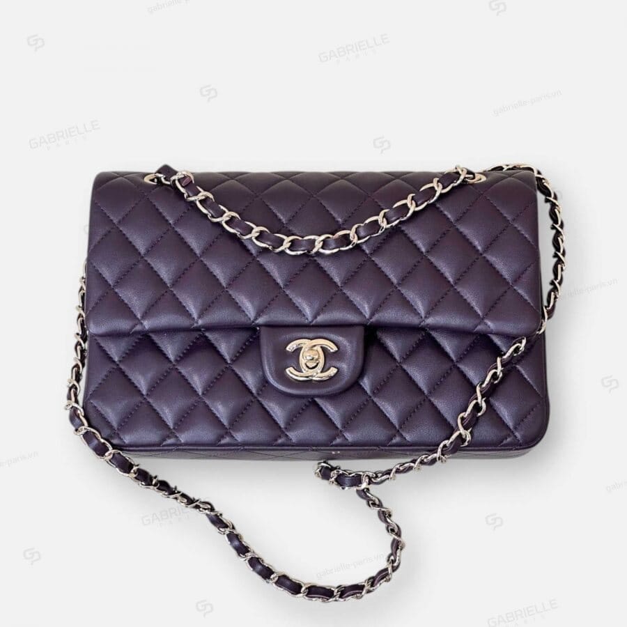 Chanel CF Classic Flap in Grape Purple with Lambskin Leather Bag