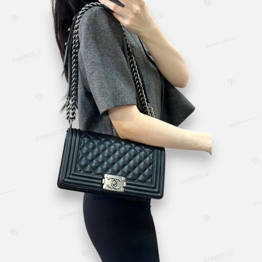 Chanel Leboy in Black with Silver Hardware and Caviar Leather Bag - Image 6