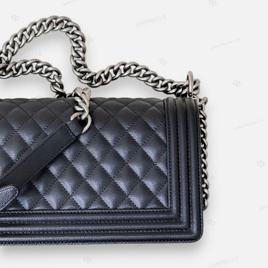 Chanel Leboy in Black with Silver Hardware and Caviar Leather Bag - Image 9