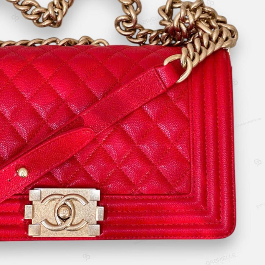 Chanel Leboy in Bright Red with Caviar Leather Bag - Image 8