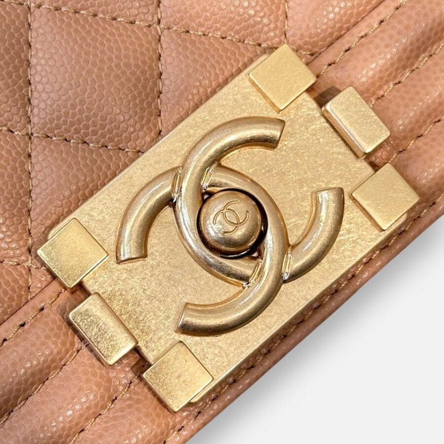 Chanel Leboy HandBag Beige Brown Caviar Leather - Image 9