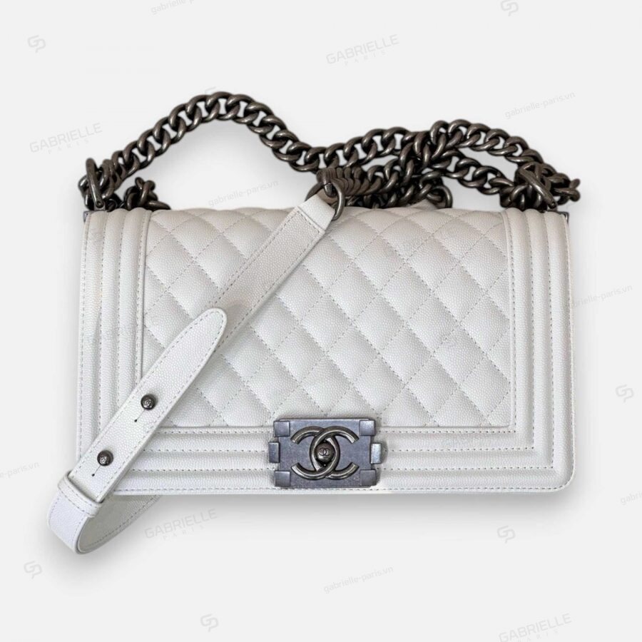 Chanel Leboy White Caviar Leather Bag