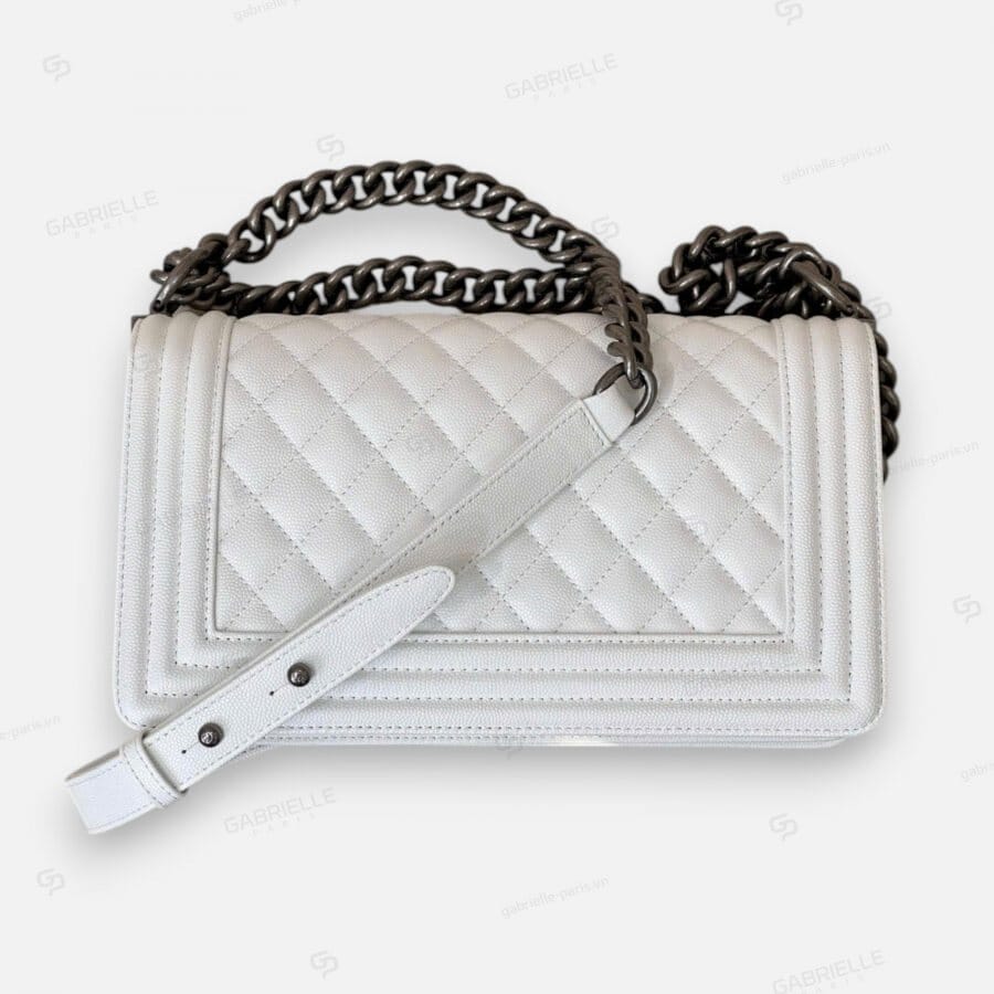 Chanel Leboy White Caviar Leather Bag - Image 9