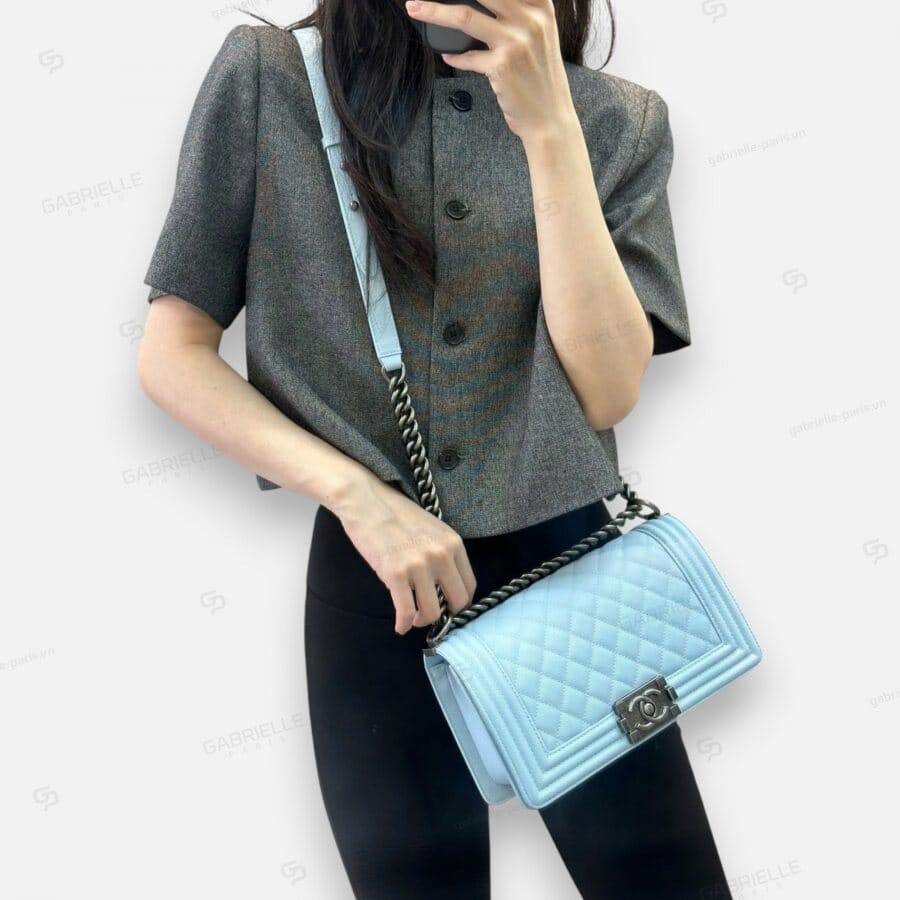 Chanel Leboy in Ice Blue Color With Silver Hardware and Caviar Leather Bag - Image 4