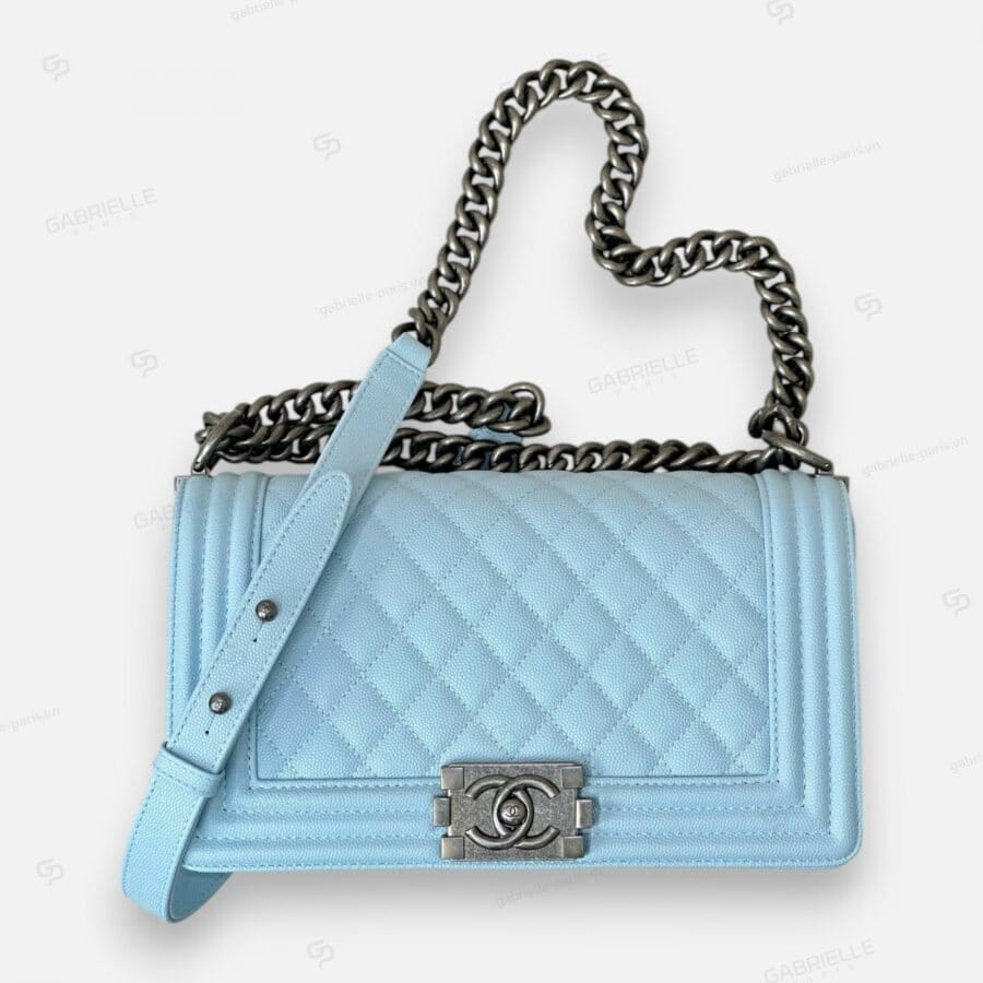 Chanel Leboy in Ice Blue Color With Silver Hardware and Caviar Leather Bag - Image 3