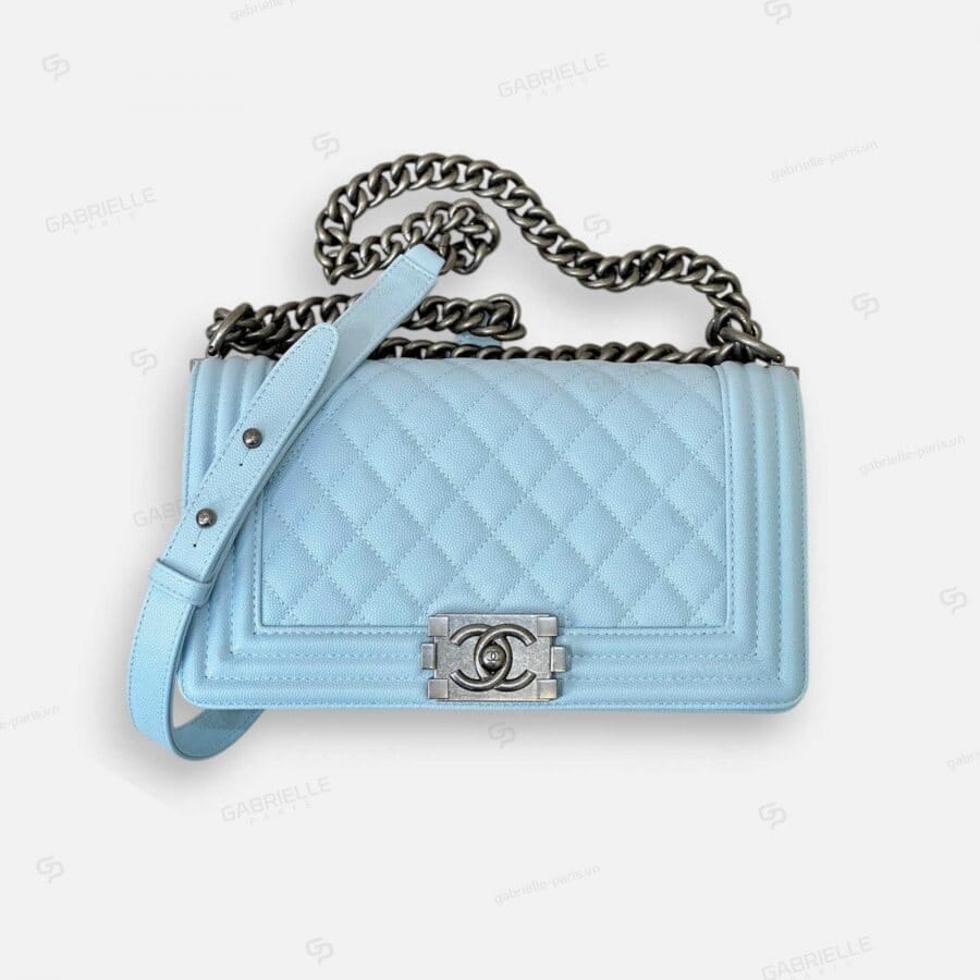 Chanel Leboy in Ice Blue Color With Silver Hardware and Caviar Leather Bag