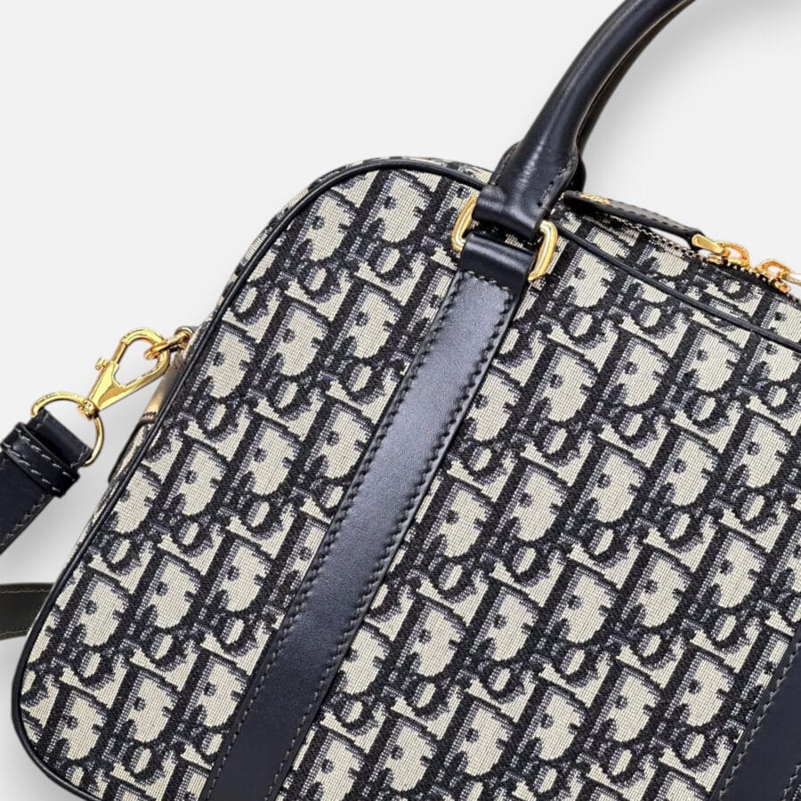 Dior D-Vibe Monogram Bowling HandBag Black and Beige - Image 3