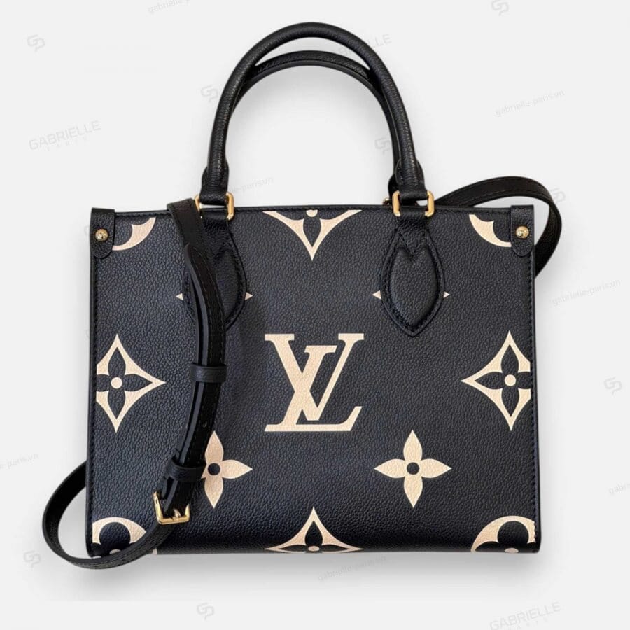 Louis Vuitton Onthego PM Black and Beige Cowhide Leather Bag