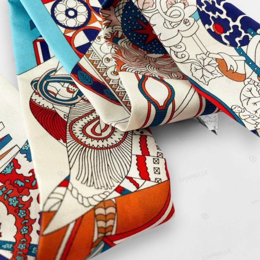 Hermes Twilly Grand Theatre Nouveau Blue White Silk Scarf - Image 2