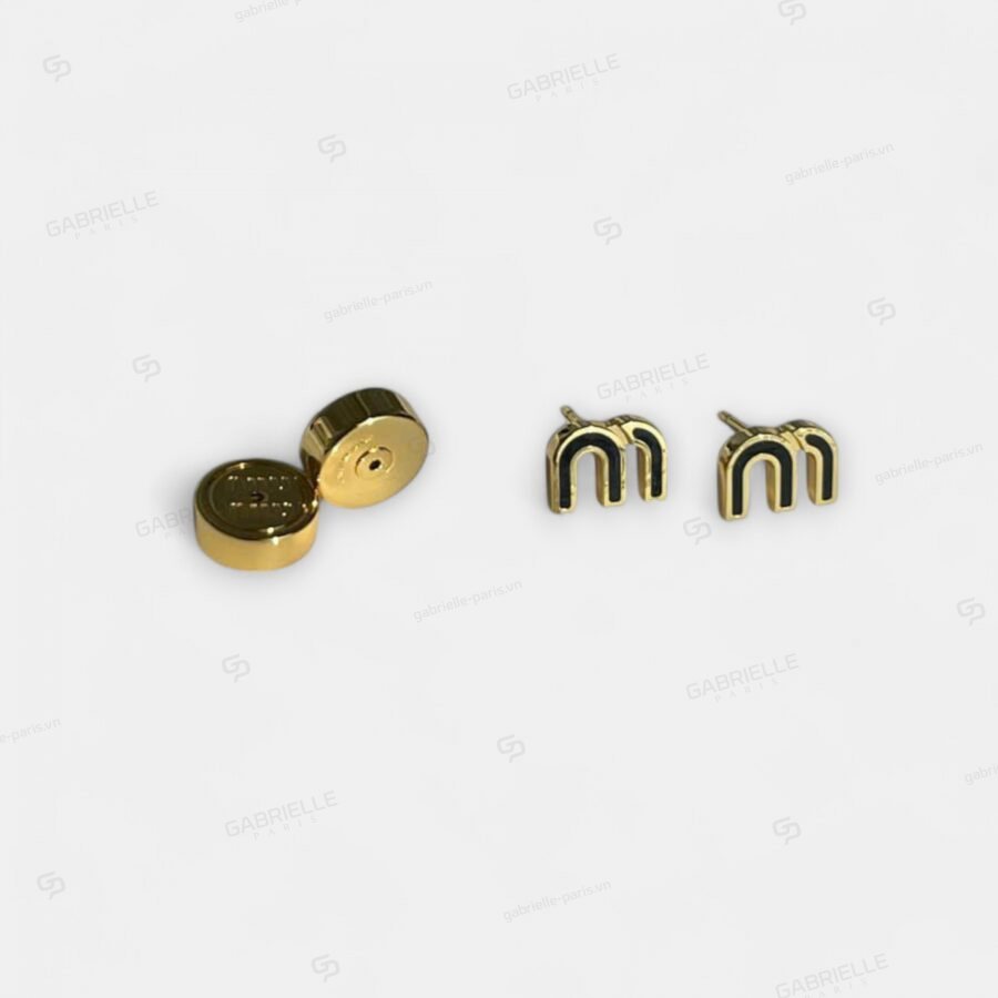 MiuMiu Letter M Earrings Black - Image 3