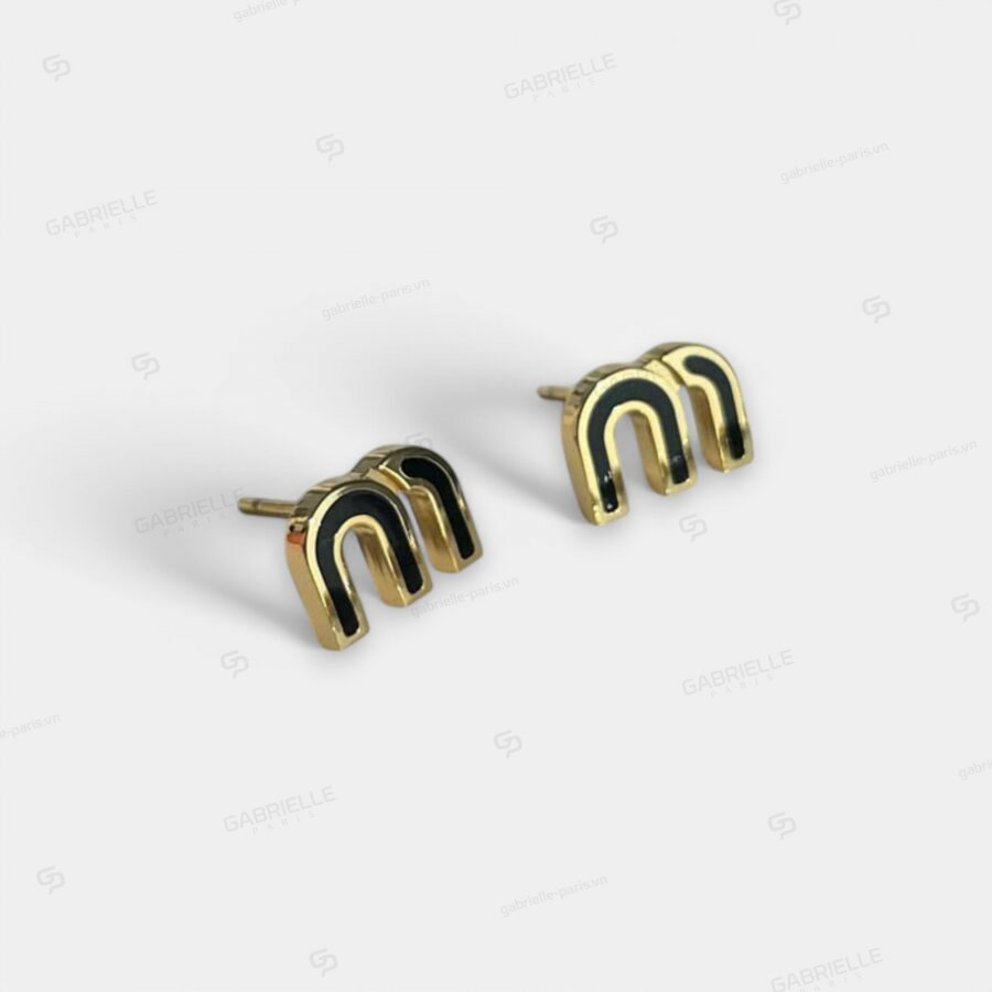 MiuMiu Letter M Earrings Black - Image 2