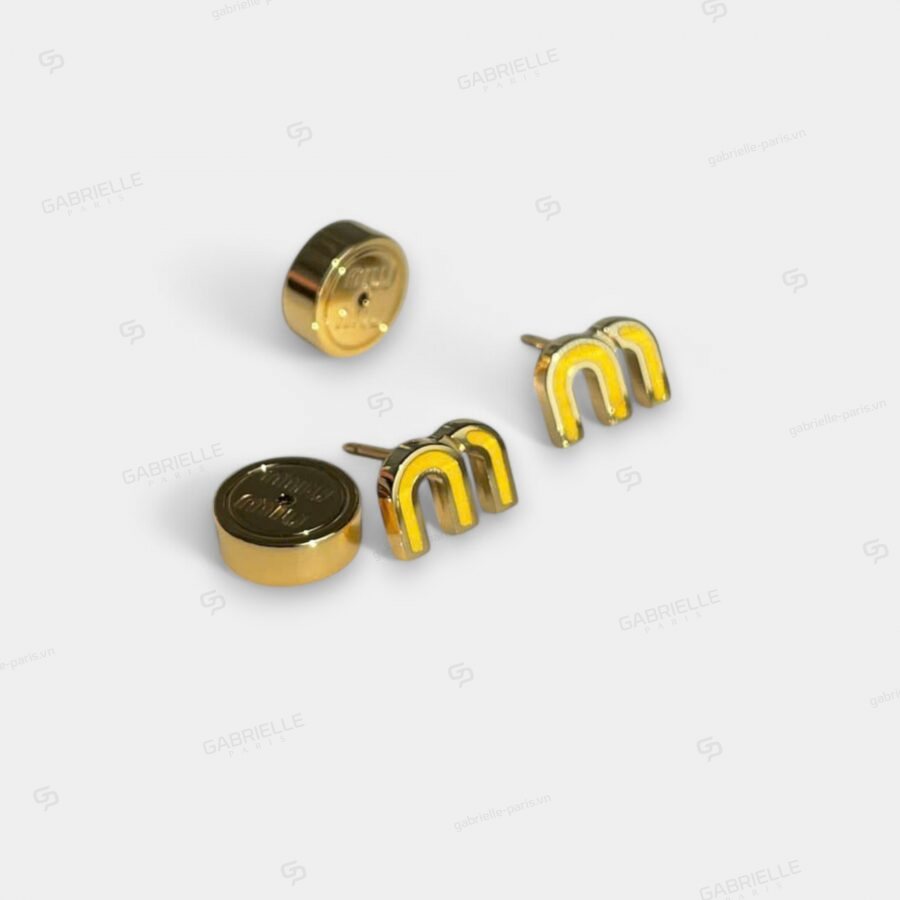 MiuMiu Letter M Earrings Yellow - Image 2