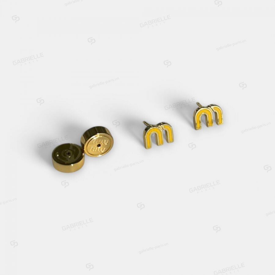 MiuMiu Letter M Earrings Yellow - Image 4