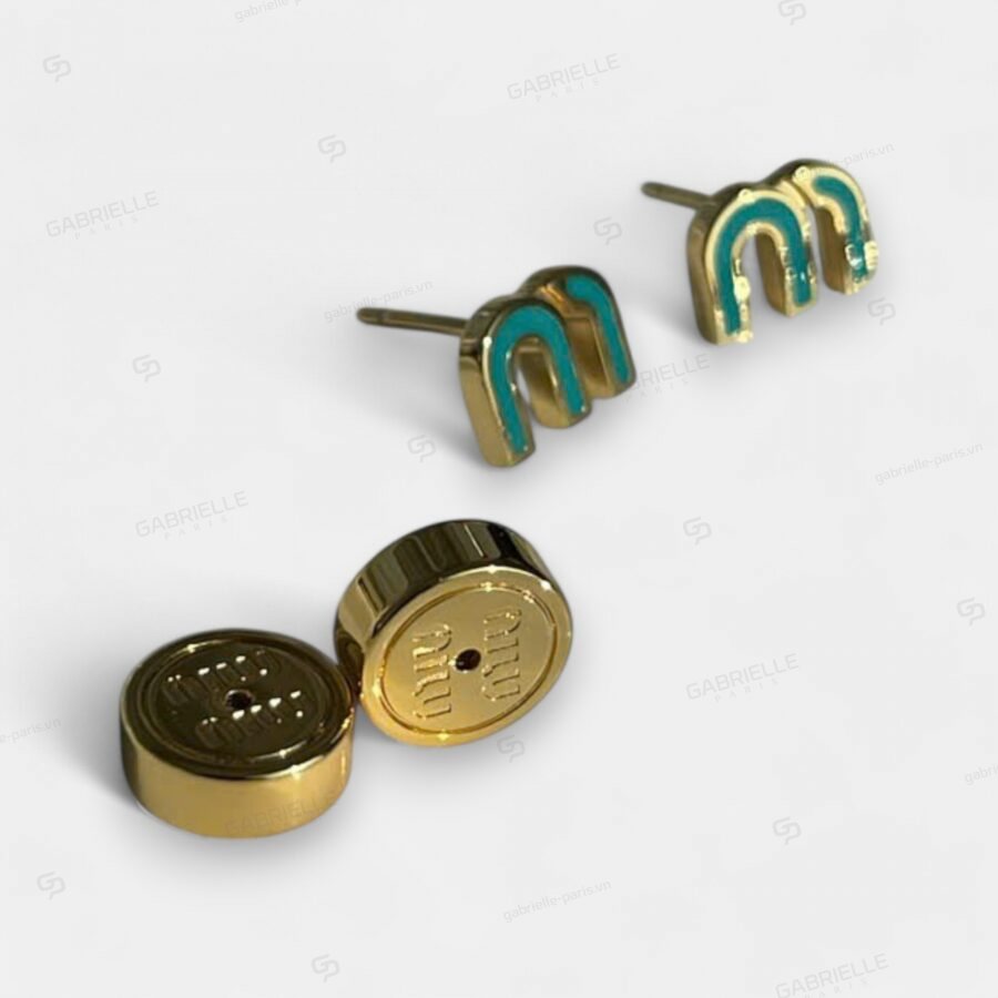 MiuMiu Letter M Earrings Green - Image 4