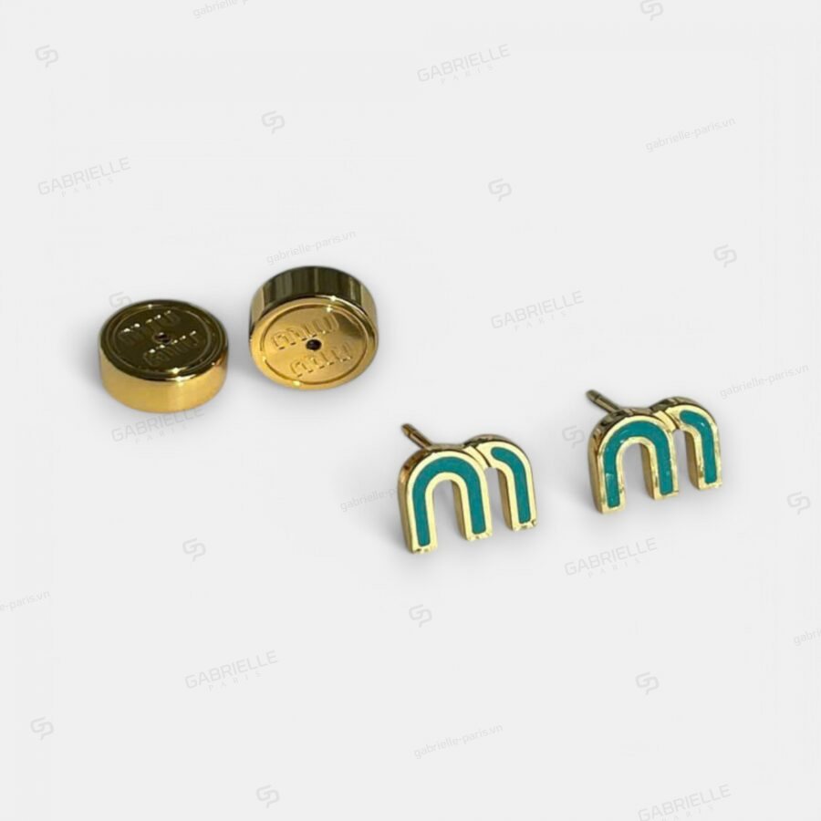 MiuMiu Letter M Earrings Green - Image 6