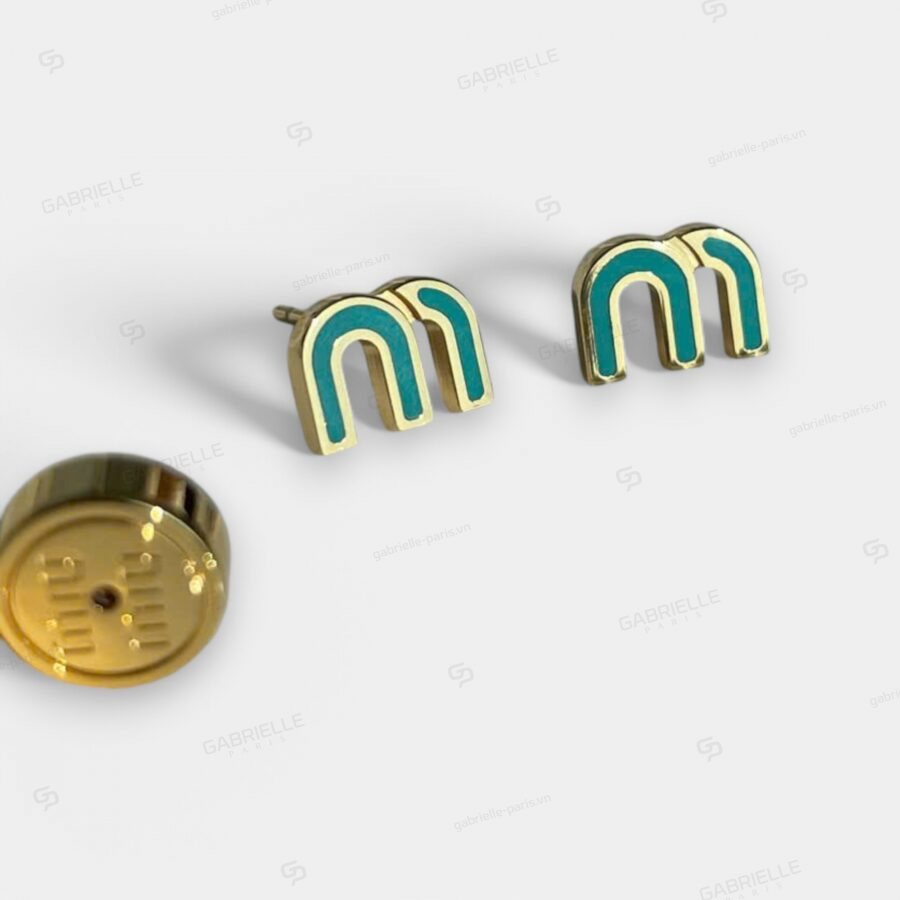 MiuMiu Letter M Earrings Green - Image 2