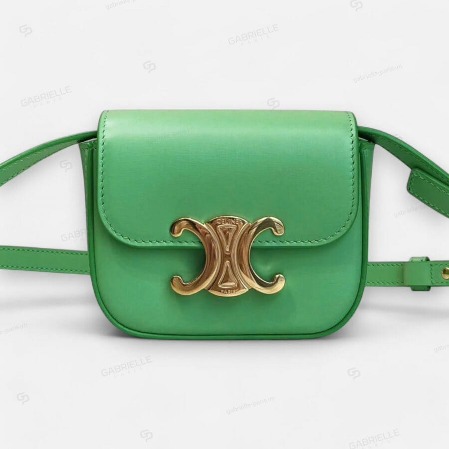 Celine Mini Triomphe Crafted from Green Calfskin Leather Bag