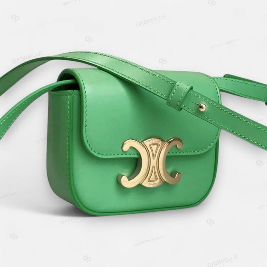 Celine Mini Triomphe Crafted from Green Calfskin Leather Bag - Image 2