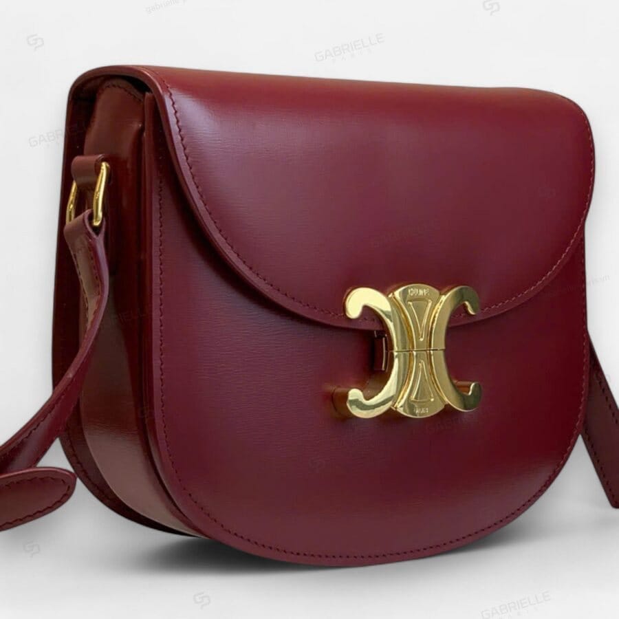 Celine Triomphe Saddle in Burgundy with Calfskin Bag - Image 2