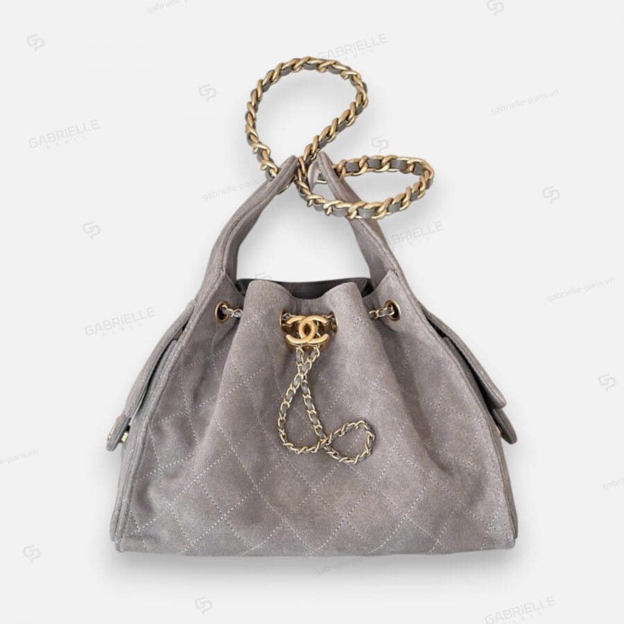 Chanel Hobo Bucket Bag from Gray Suede Leather