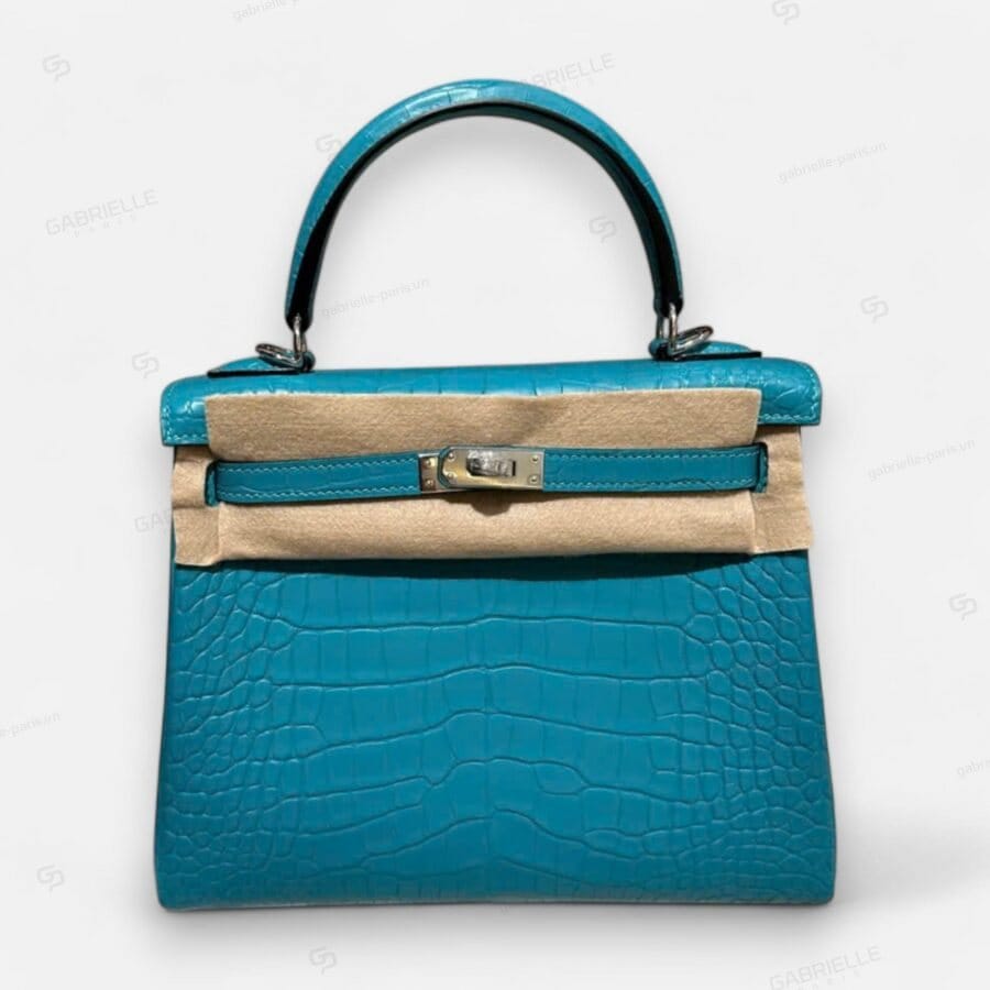 Hermes Kelly 25 Blue Paon GHW HandBag Alligator