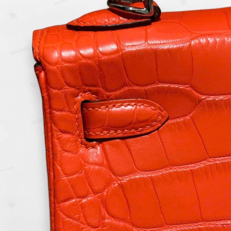 Hermes Kelly 25 Orange PHW HandBag Alligator - Image 4