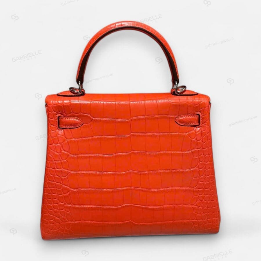 Hermes Kelly 25 Orange PHW HandBag Alligator - Image 7