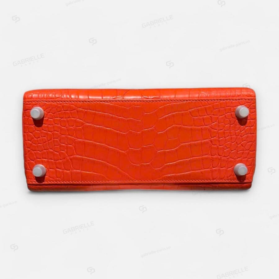 Hermes Kelly 25 Orange PHW HandBag Alligator - Image 9