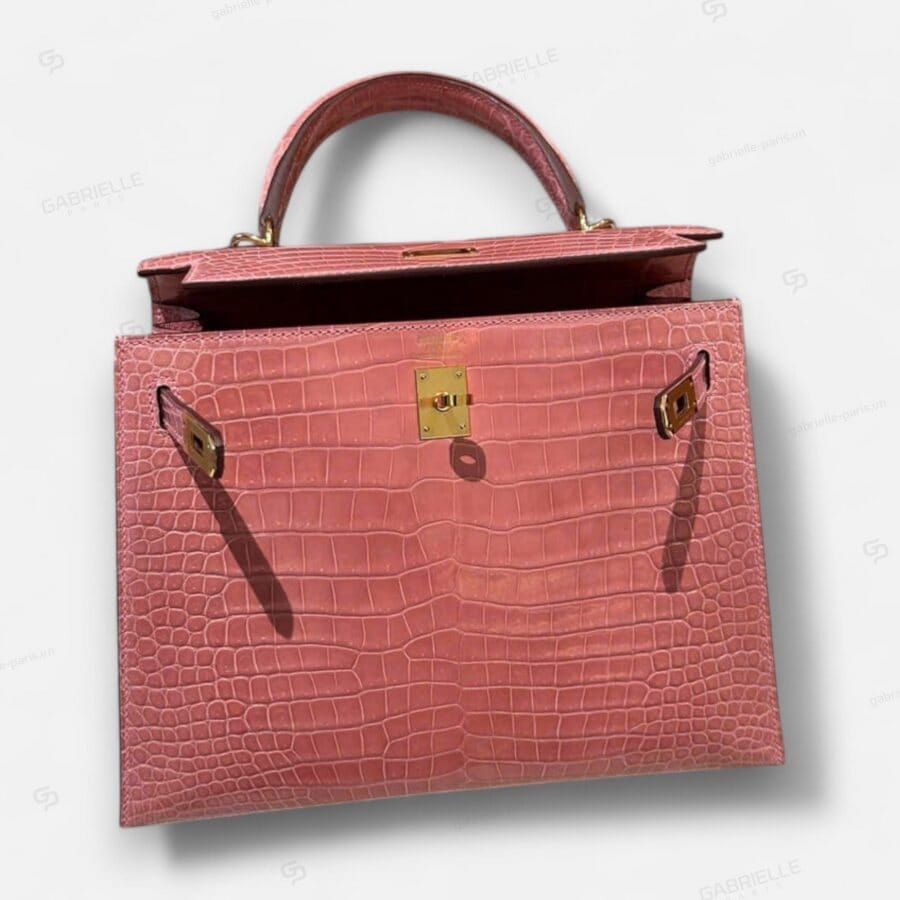 Hermes Kelly 25 Rose Confetti GHW Porosus shiny HandBag - Image 2