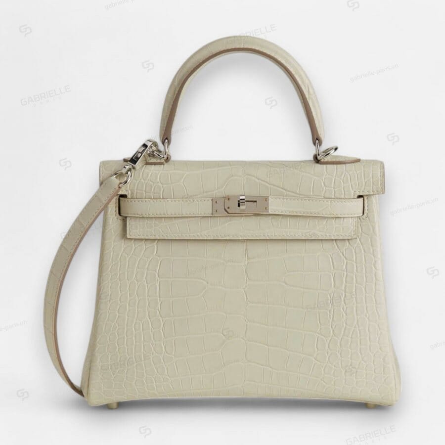 Hermes Kelly 25 8L Beton PHW HandBag Alligator