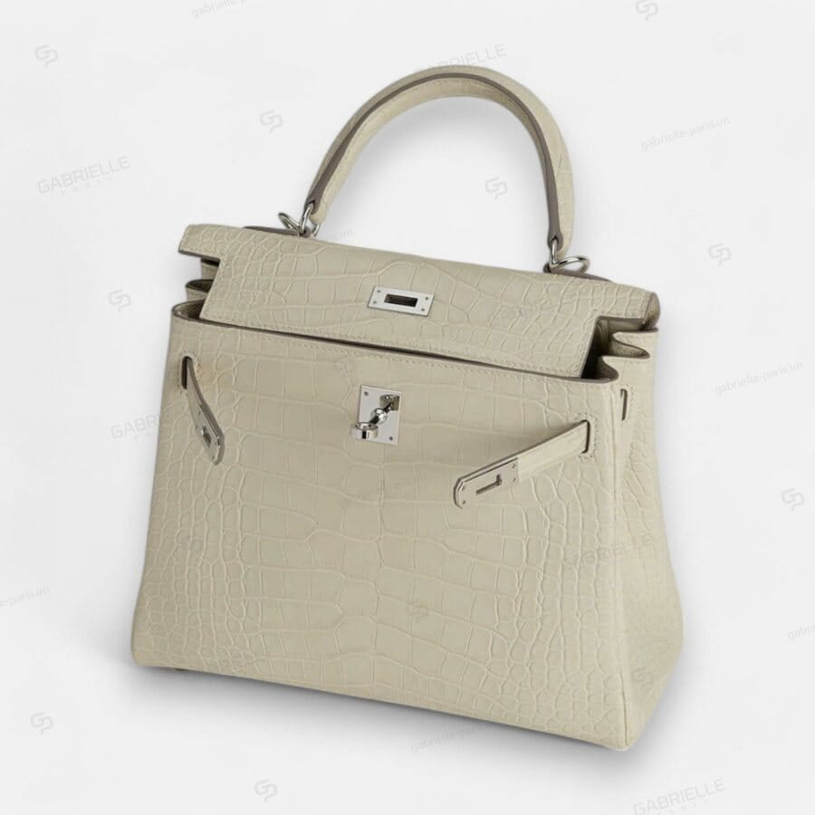 Hermes Kelly 25 8L Beton PHW HandBag Alligator - Image 2