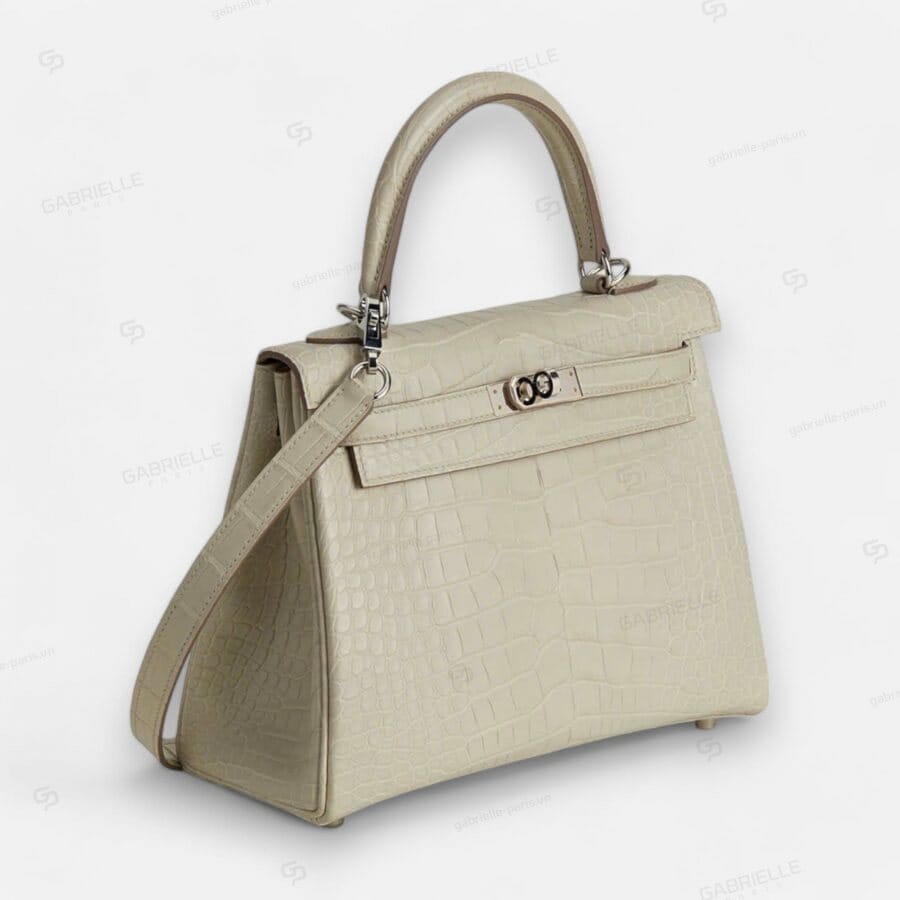 Hermes Kelly 25 8L Beton PHW HandBag Alligator - Image 8