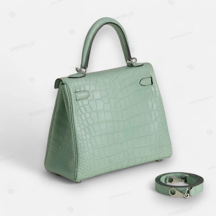 Hermes Kelly 25 6U Vert deau PHW HandBag Alligator - Image 5