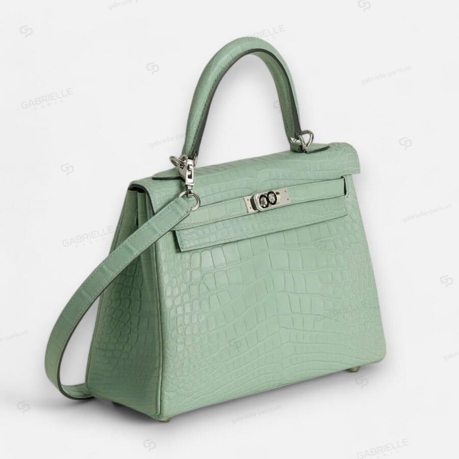 Hermes Kelly 25 6U Vert deau PHW HandBag Alligator - Image 6