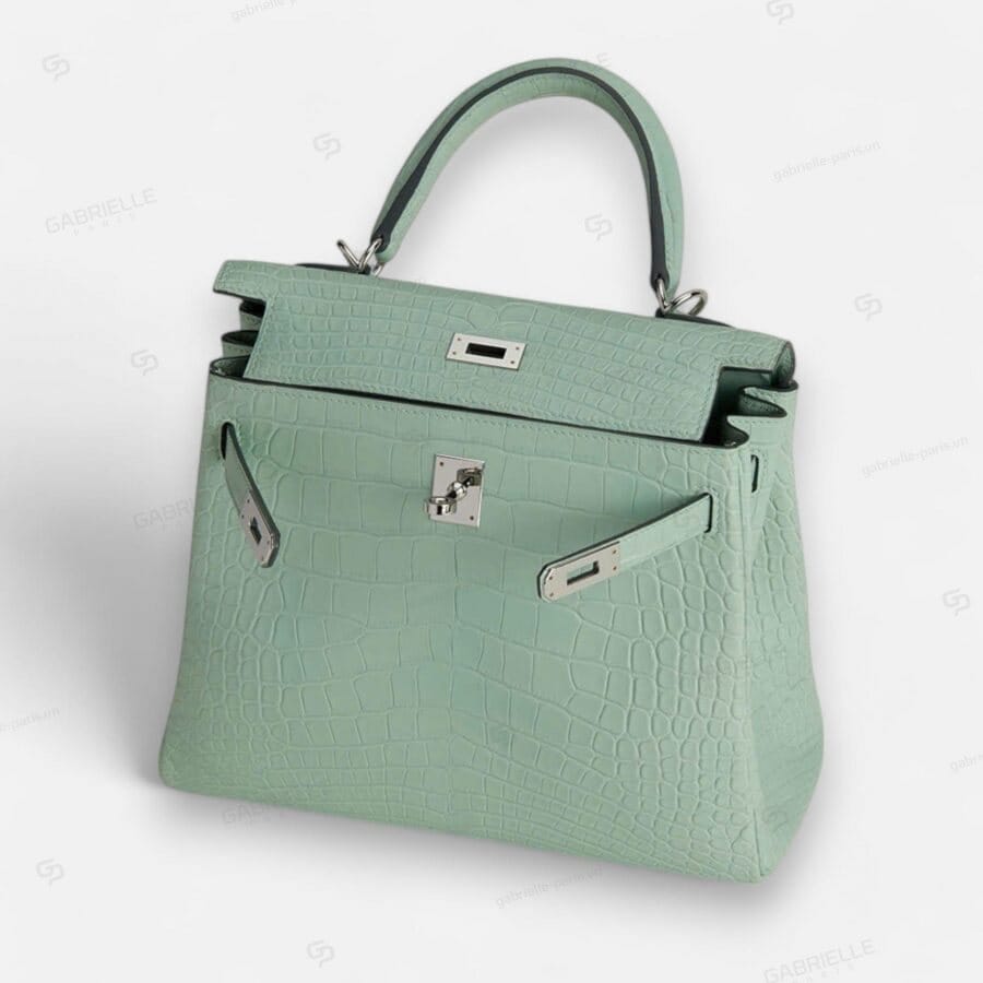 Hermes Kelly 25 6U Vert deau PHW HandBag Alligator - Image 2