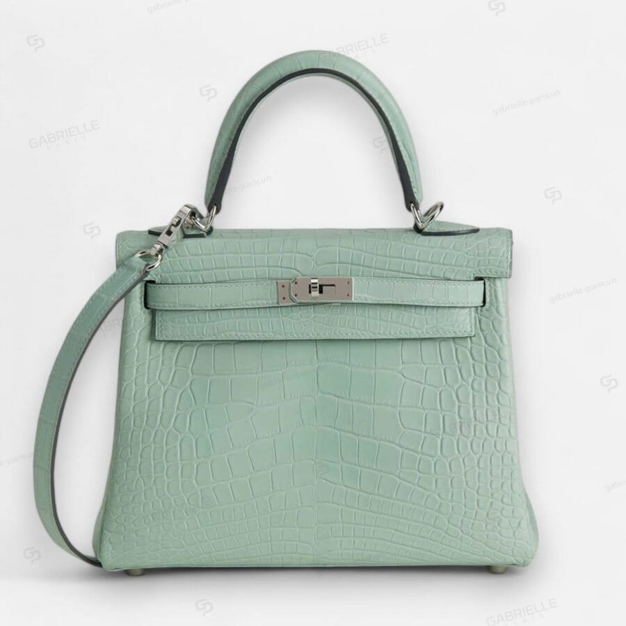 Hermes Kelly 25 6U Vert deau PHW HandBag Alligator