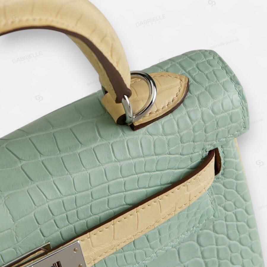 Hermes Kelly 25 6U Vert deau Yi Vanille PHW HandBag Alligator - Image 3