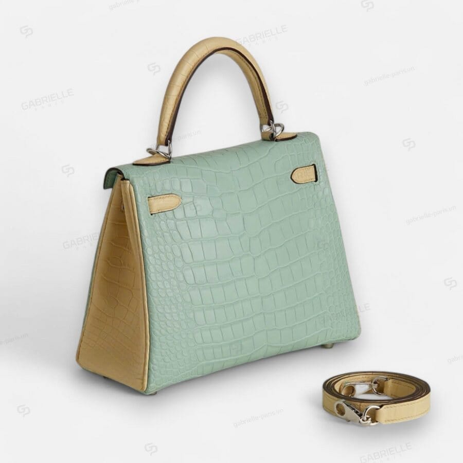 Hermes Kelly 25 6U Vert deau Yi Vanille PHW HandBag Alligator - Image 5